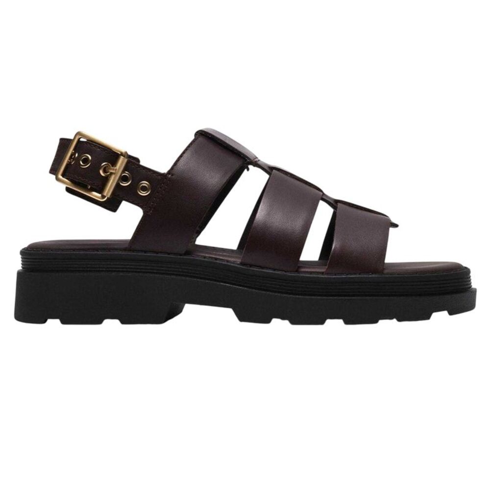 Clarks Womens/Ladies Orinoco3 Fisherman Leather Chunky Sole Flat Sandals / Dark